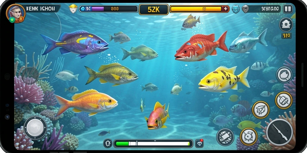 Screenshot gameplay 5ZK menunjukkan aksi tembak ikan yang seru dan menarik.