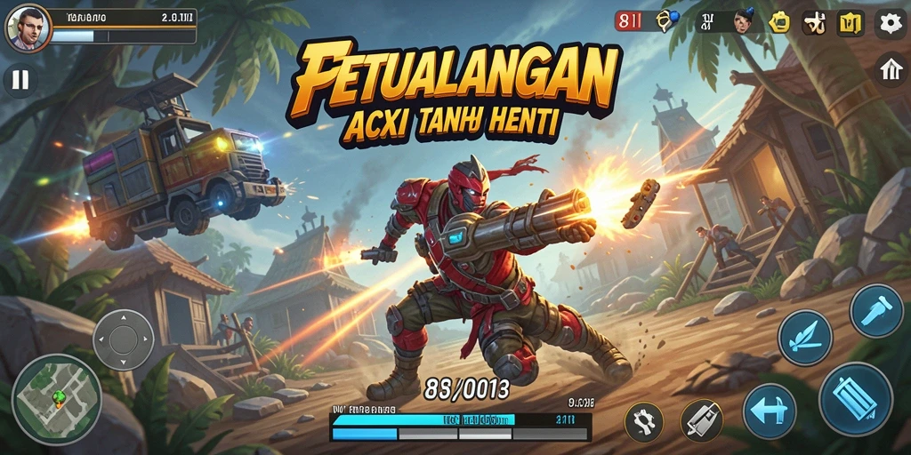 Screenshot menunjukkan karakter bertarung dalam pertempuran aksi yang intens.