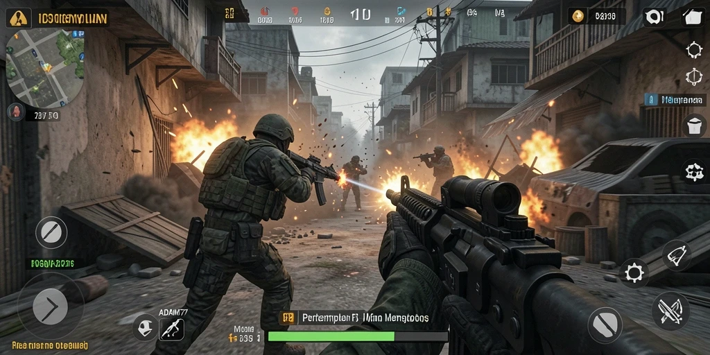 Gameplay ADAM77 dengan aksi tembak-tembakan yang mendebarkan.