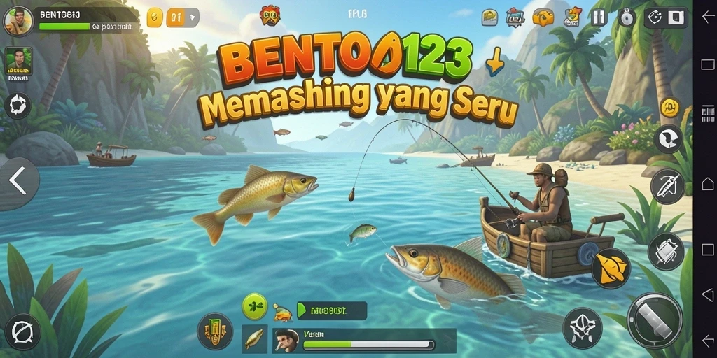 Screenshot gameplay BENTO123 dengan aktivitas memancing yang seru.