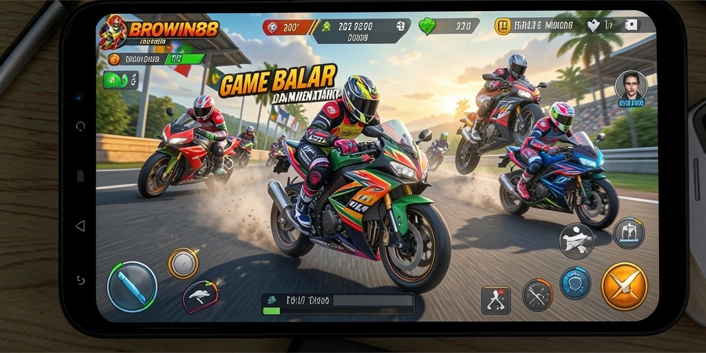 Gameplay menegangkan di trek balap motor BROWIN88.