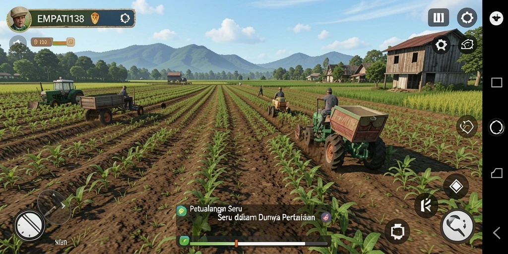 Screenshot gameplay EMPATI138 yang menampilkan ladang pertanian yang indah.