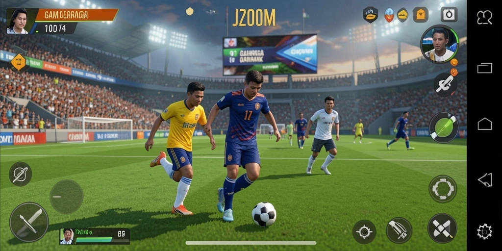 Tangkapan layar gameplay dari J200M yang menampilkan aksi olahraga intens.