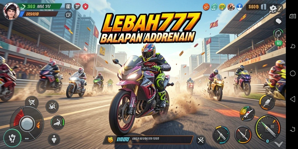 Screenshot gameplay LEBAH777 menampilkan serunya balapan motor.
