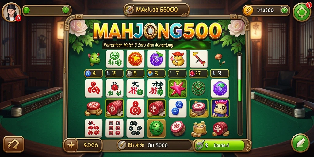 Tampilan gameplay MAHJONG500 yang seru dan penuh warna.