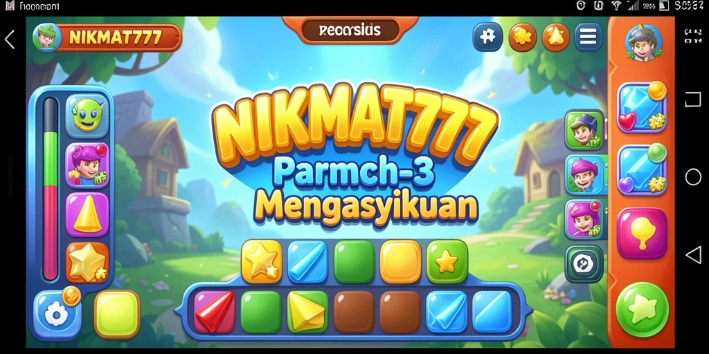 Tangkapan layar NIKMAT777 menampilkan gameplay Match-3 yang seru dan penuh warna.