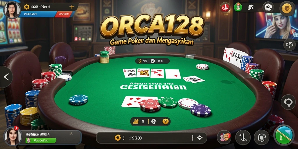 Tampilan screenshot gameplay <strong>ORCA128</strong> yang menunjukkan momen seru di meja poker.