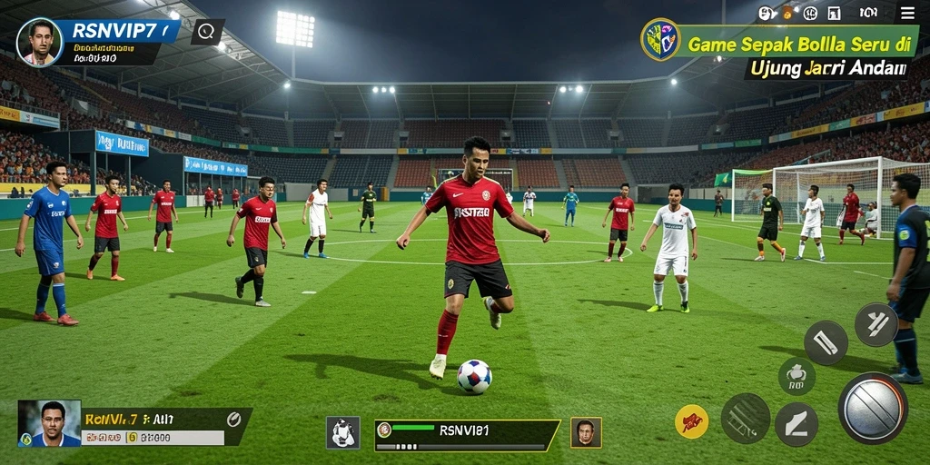 Tampilan gameplay sepak bola yang seru dan mendebarkan.